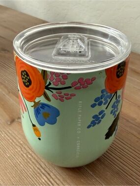 12oz Corkcicle stemless tumbler featuring a "Lively Floral Mint" Rifle Paper Co.